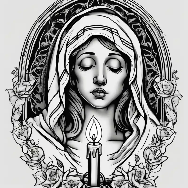 virgin maria holds 1 candle in her hand, tattoo should be full color drake tattoos – Réaliste, Noir et blanc